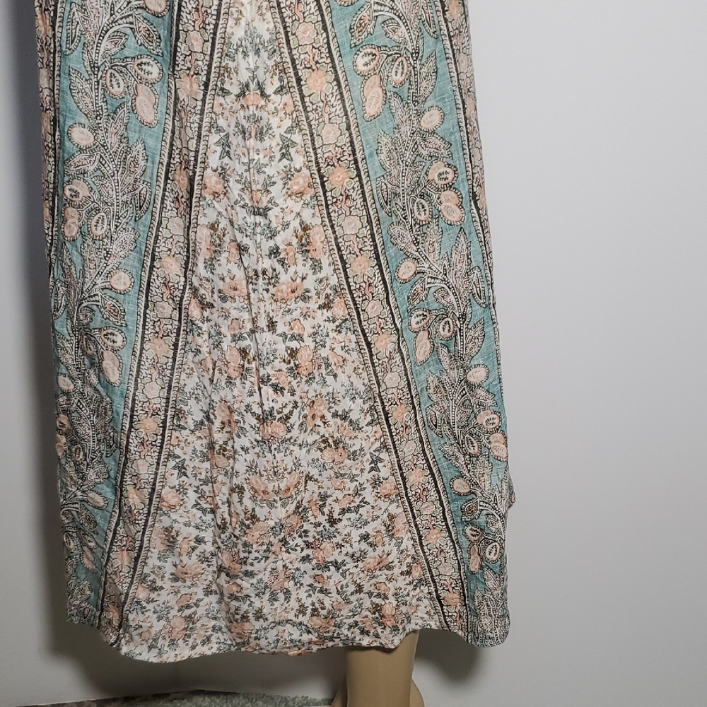 D'ASCOLI Cotton Midi Dress Large Ruffle-Trim Maxi Dress in Cream Green - Picture 6 of 13